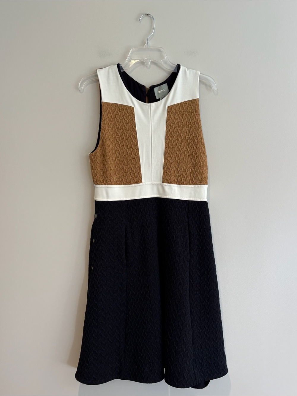 Maeve Colorblock Sleeveless A-Line Dress in White, Tan & Blue Size 12